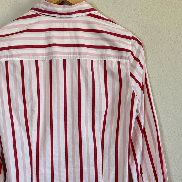 J Crew Lightweight Cotton Blend Button Front Long Sleeve Shirt Red White Stripes - Picture 6 of 11